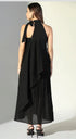 Ladies Chic Dress With Halter Neck Asymmetrical Flowing Hem